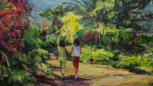 Τάσος Δήμος, «Κορίτσια στον Εθνικό Κήπο», ακρυλικά σε μουσαμά